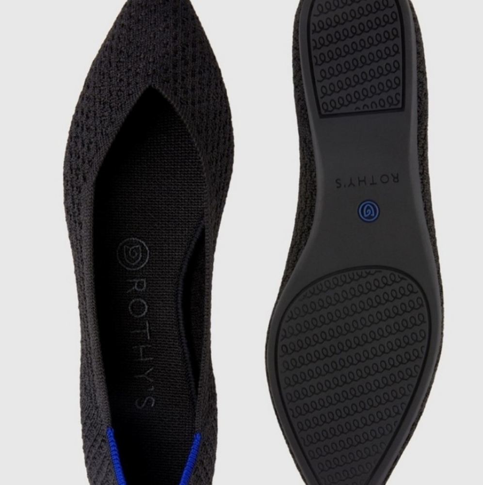NWOB Rothys Black Honeycomb Points sz 11.5 Flats Shoes
